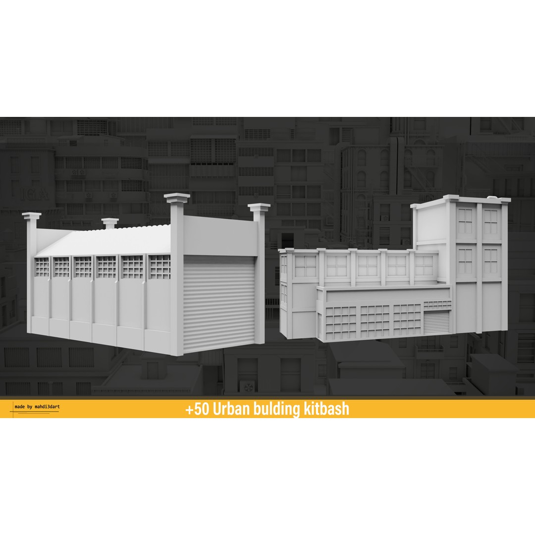 Urban Building Kitbash 3D Model – Detailed Collection, FBX & Blender - View 25