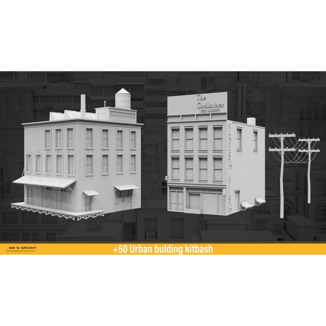 Urban Building Kitbash 3D Model – Detailed Collection, FBX & Blender - View 26
