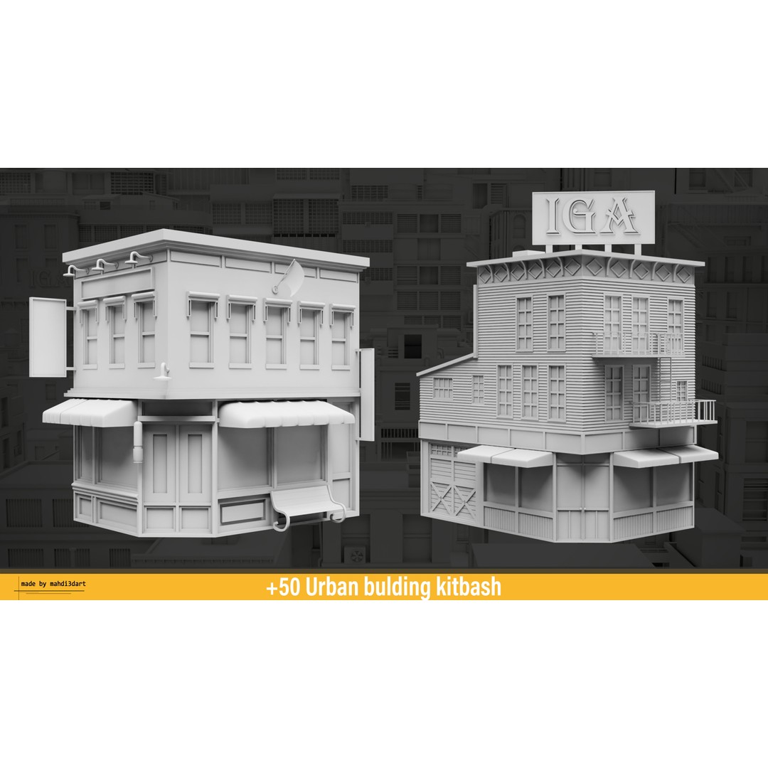 Urban Building Kitbash 3D Model – Detailed Collection, FBX & Blender - View 27