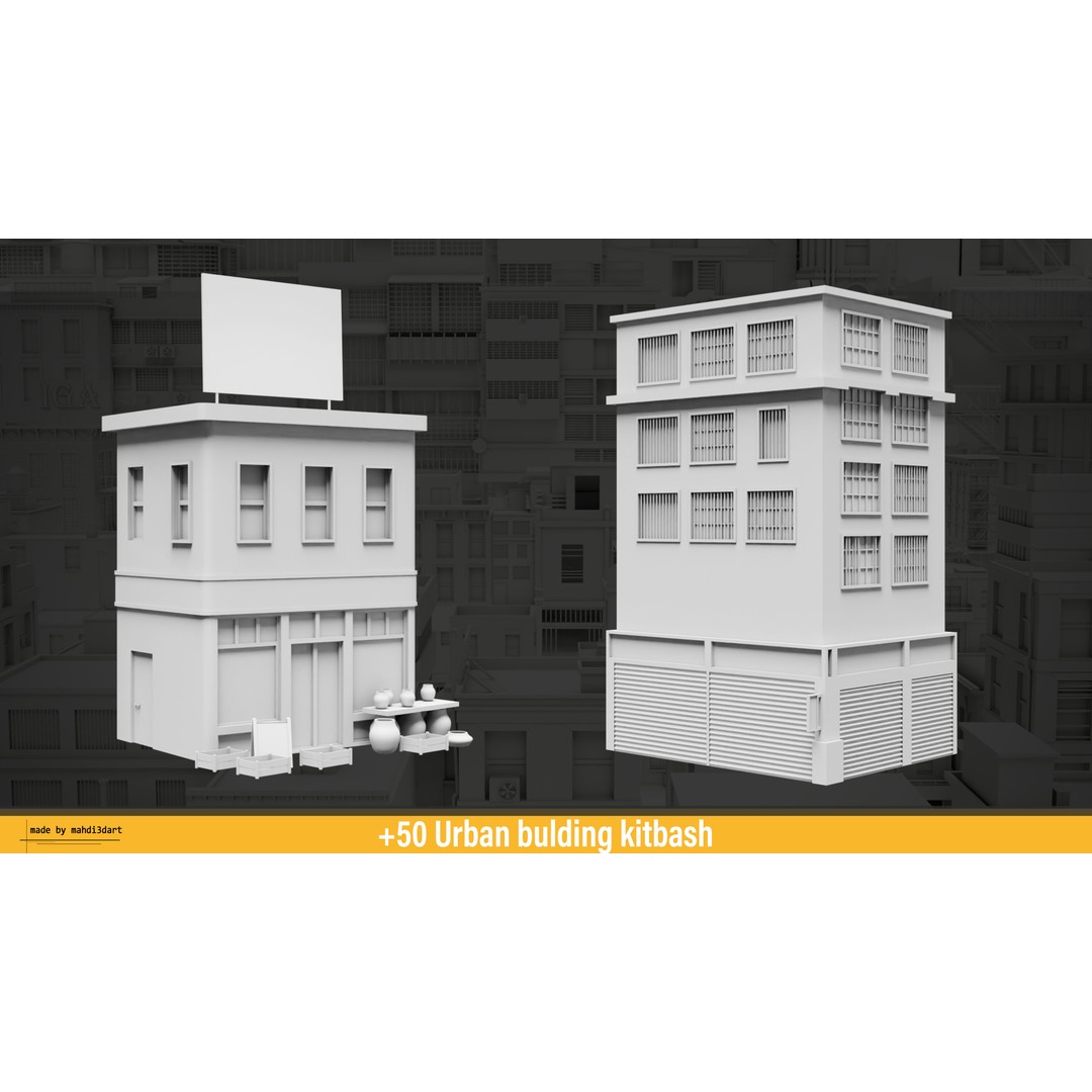 Urban Building Kitbash 3D Model – Detailed Collection, FBX & Blender - View 28
