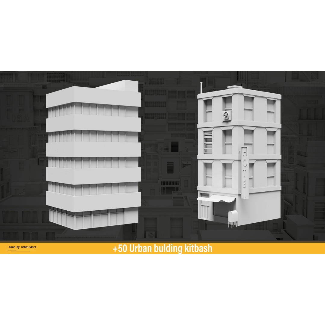 Urban Building Kitbash 3D Model – Detailed Collection, FBX & Blender - View 29
