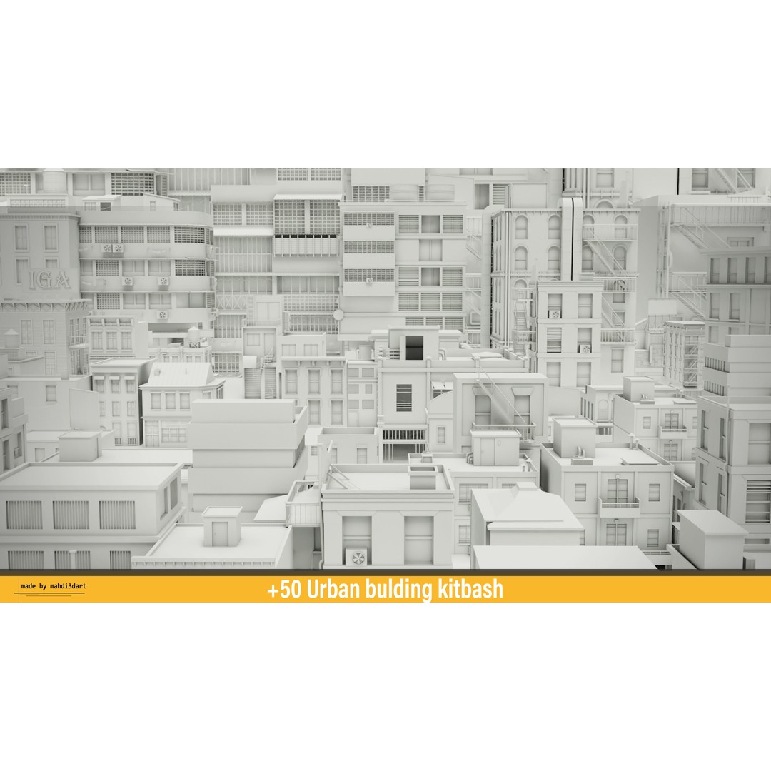 Urban Building Kitbash 3D Model – Detailed Collection, FBX & Blender - View 3