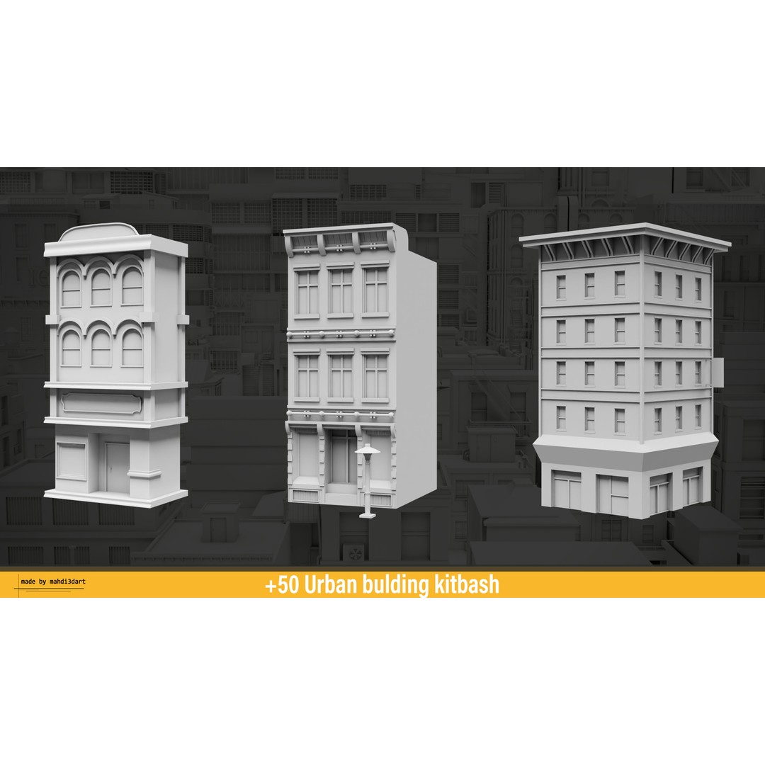 Urban Building Kitbash 3D Model – Detailed Collection, FBX & Blender - View 30