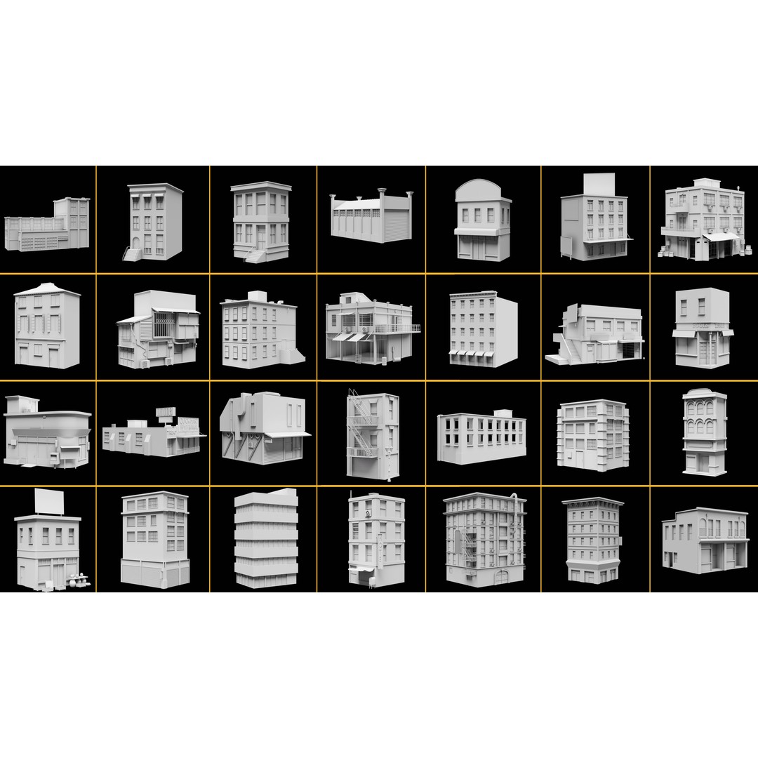 Urban Building Kitbash 3D Model – Detailed Collection, FBX & Blender - View 31