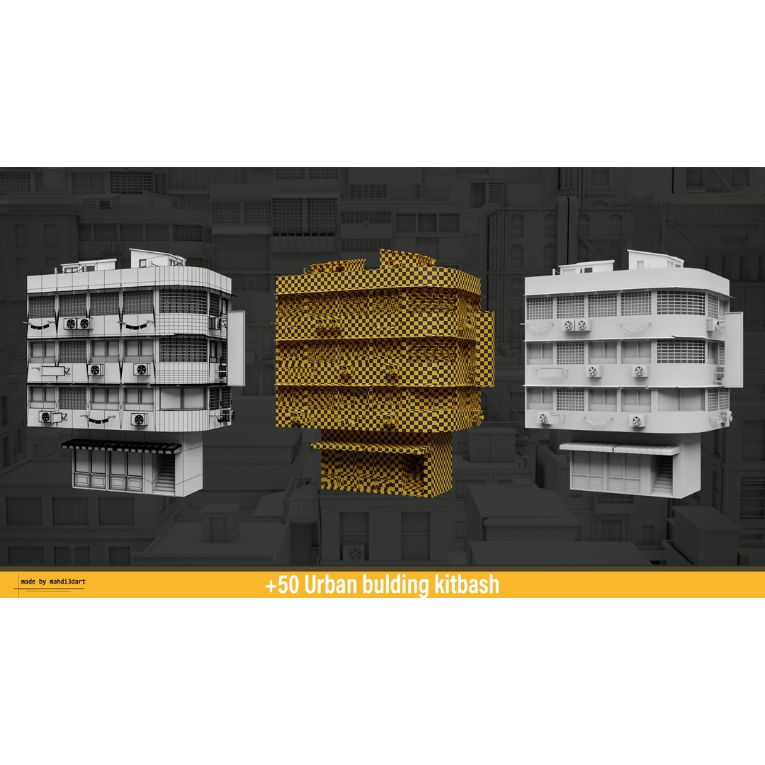 Urban Building Kitbash 3D Model – Detailed Collection, FBX & Blender - View 4
