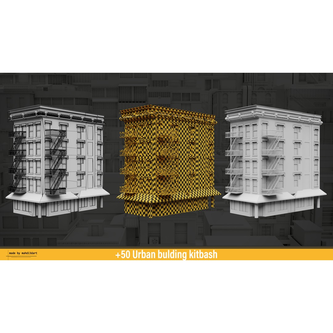 Urban Building Kitbash 3D Model – Detailed Collection, FBX & Blender - View 6