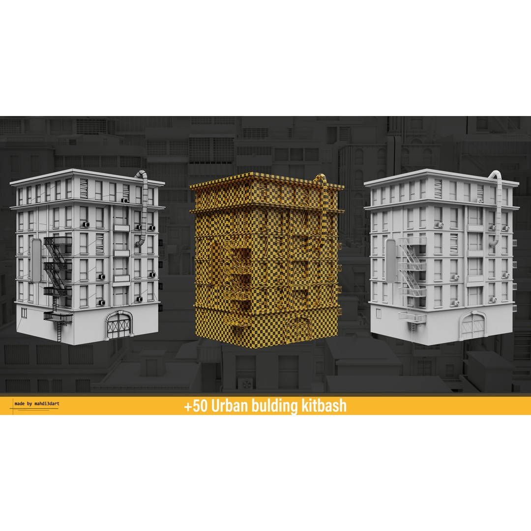 Urban Building Kitbash 3D Model – Detailed Collection, FBX & Blender - View 7