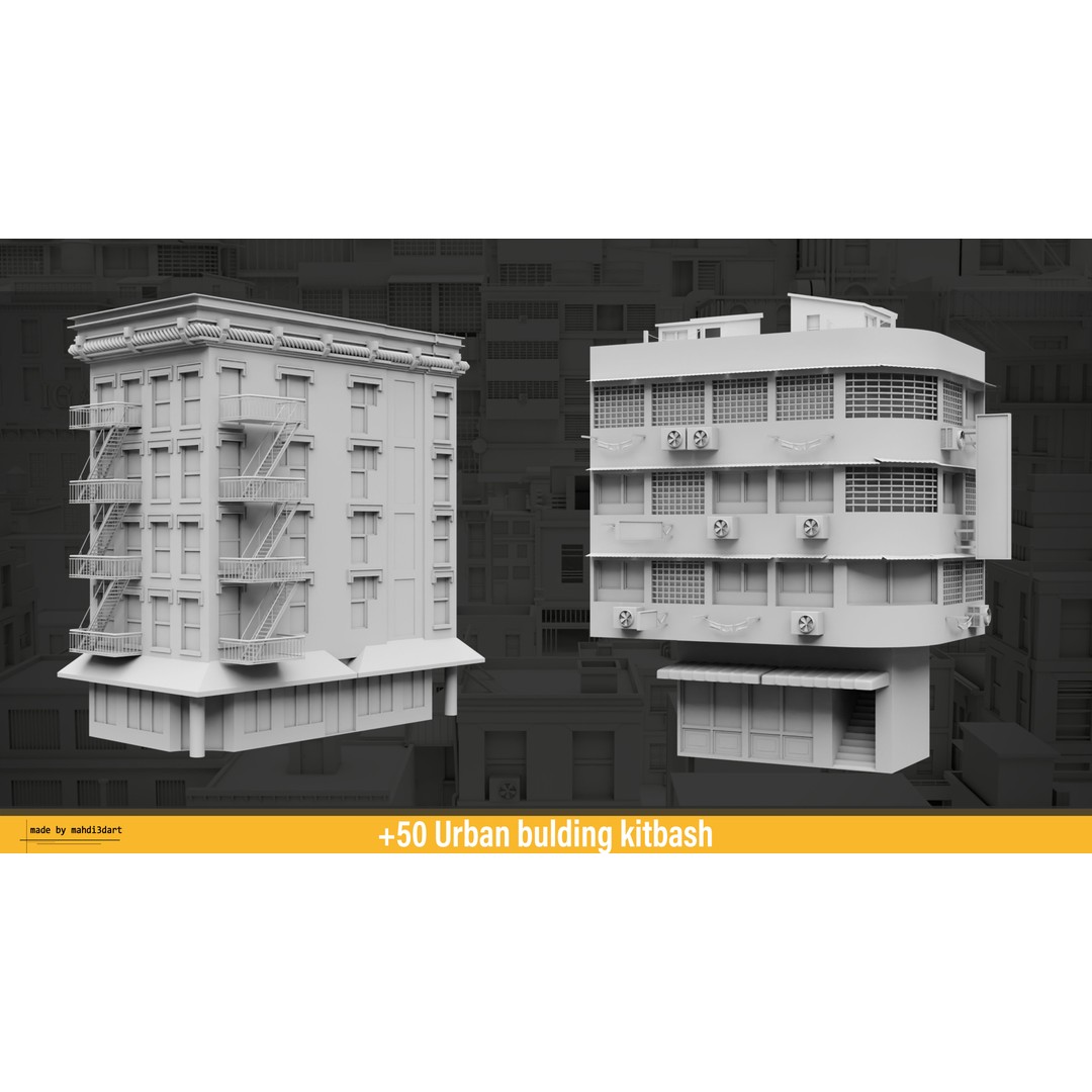 Urban Building Kitbash 3D Model – Detailed Collection, FBX & Blender - View 8