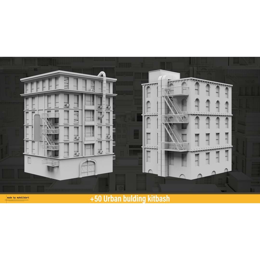 Urban Building Kitbash 3D Model – Detailed Collection, FBX & Blender - View 9