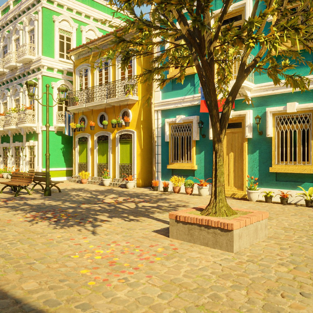 South American Scene 3D Model – Low Poly Cityscape, PBR Textures, FBX - View 11