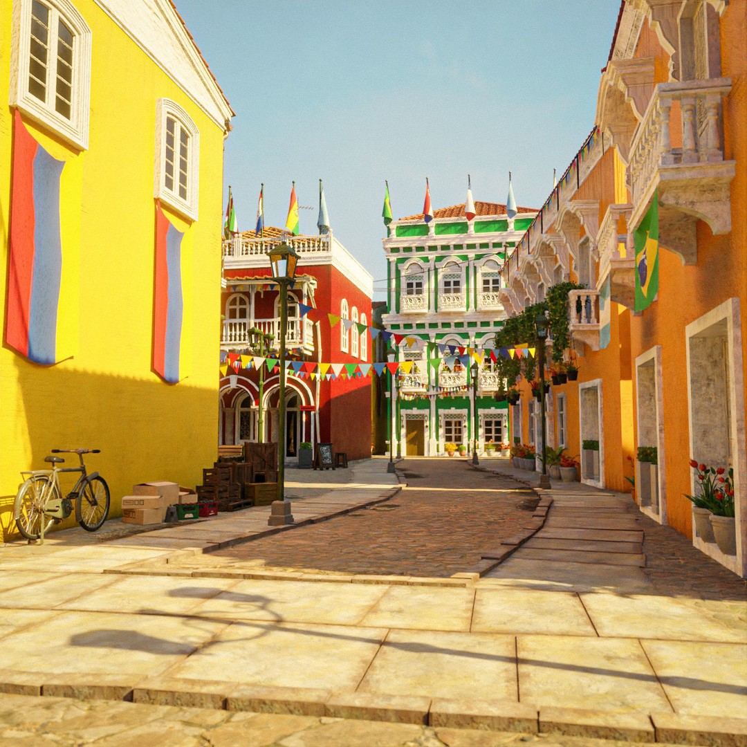 South American Scene 3D Model – Low Poly Cityscape, PBR Textures, FBX - View 13