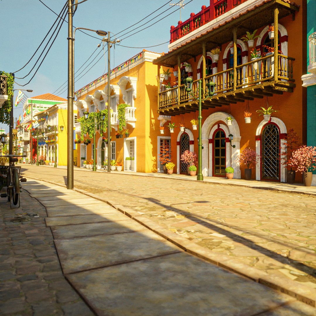 South American Scene 3D Model – Low Poly Cityscape, PBR Textures, FBX - View 14