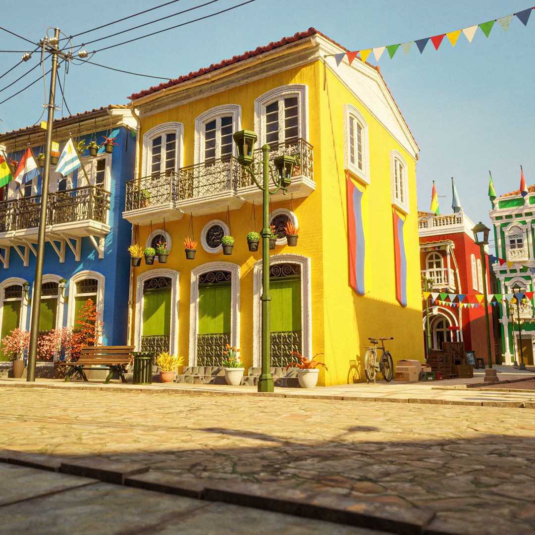 South American Scene 3D Model – Low Poly Cityscape, PBR Textures, FBX - View 16