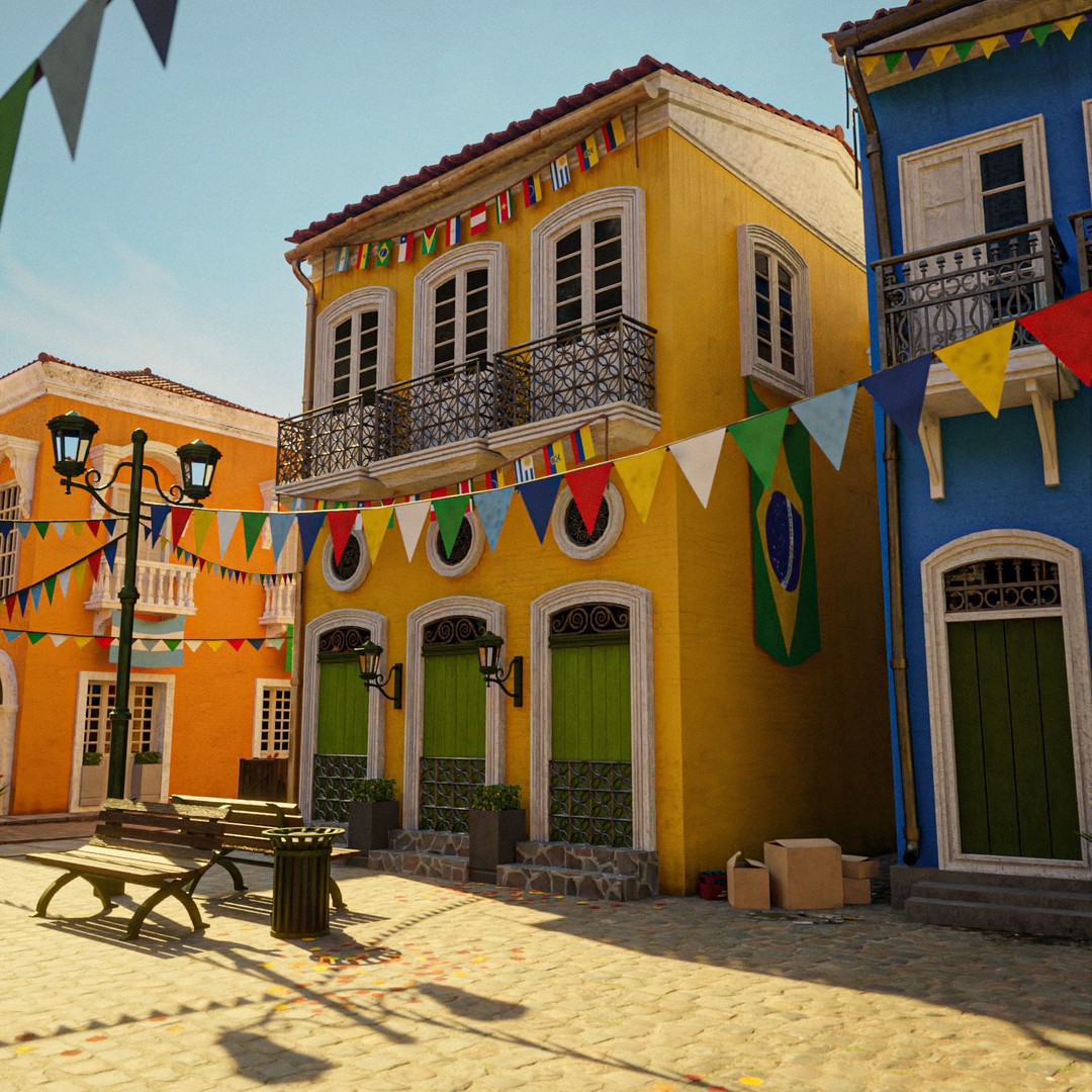 South American Scene 3D Model – Low Poly Cityscape, PBR Textures, FBX - View 17
