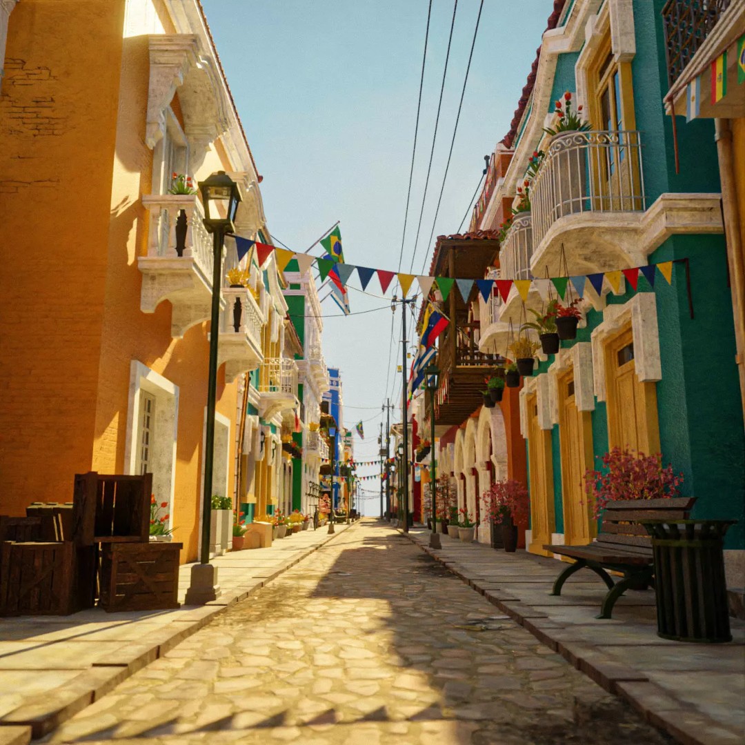 South American Scene 3D Model – Low Poly Cityscape, PBR Textures, FBX - View 2