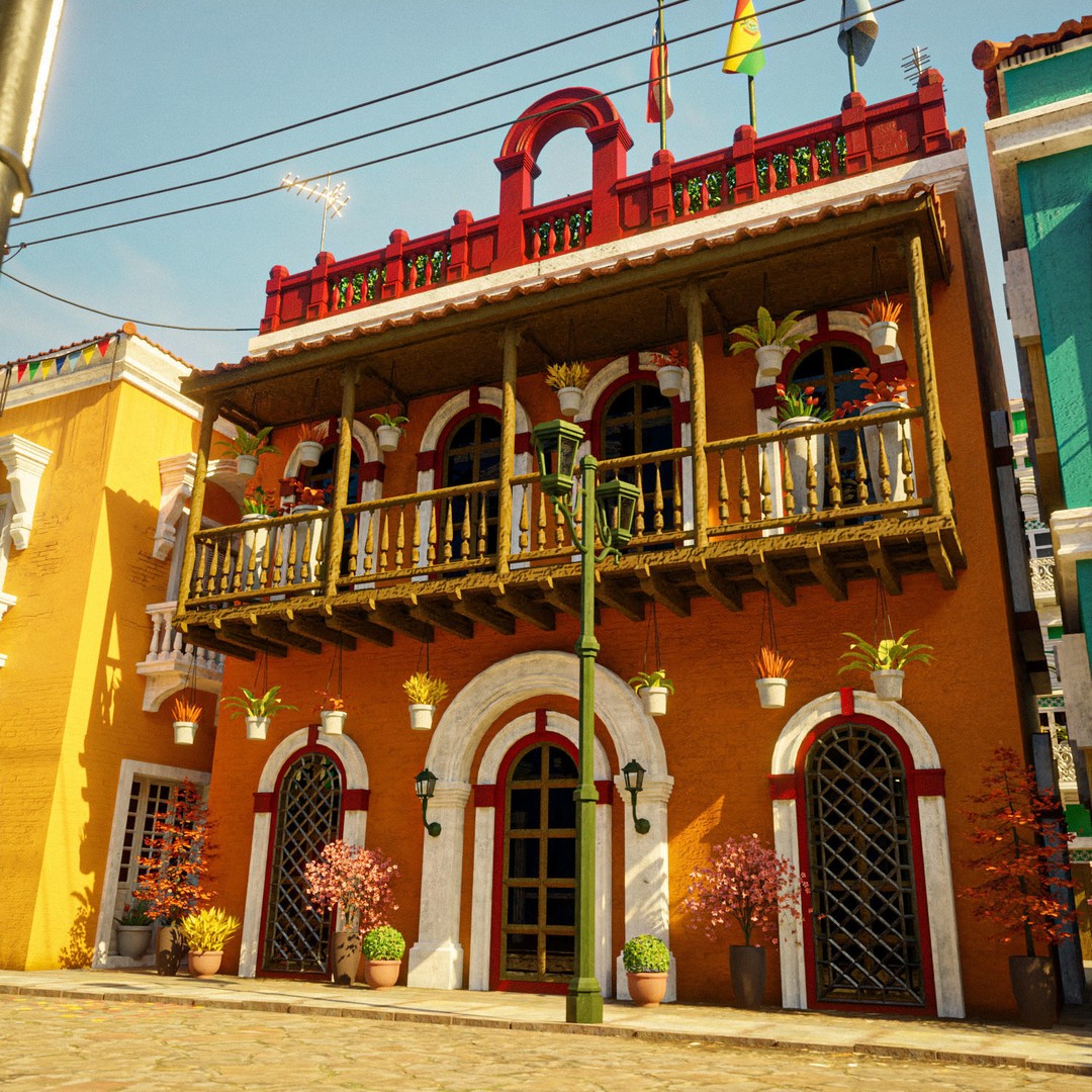 South American Scene 3D Model – Low Poly Cityscape, PBR Textures, FBX - View 26