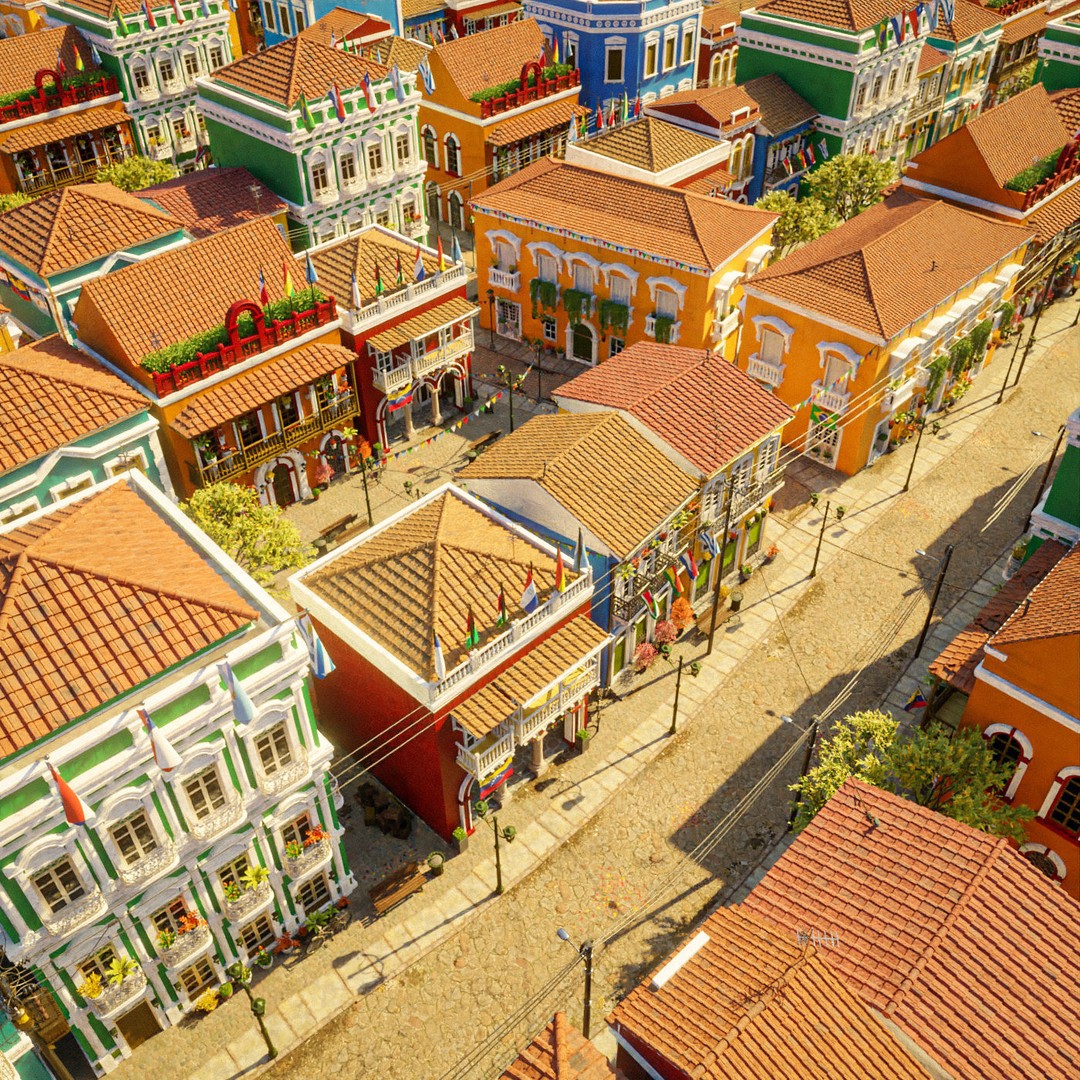 South American Scene 3D Model – Low Poly Cityscape, PBR Textures, FBX - View 3
