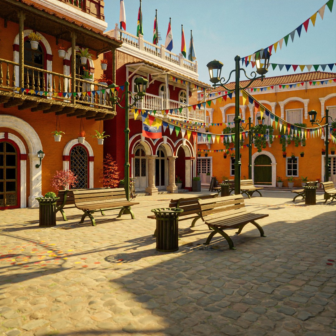 South American Scene 3D Model – Low Poly Cityscape, PBR Textures, FBX - View 6