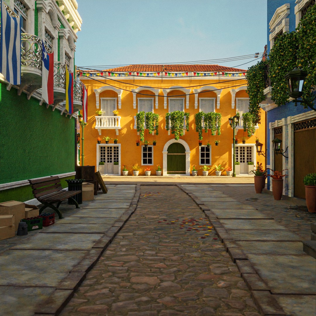 South American Scene 3D Model – Low Poly Cityscape, PBR Textures, FBX - View 7
