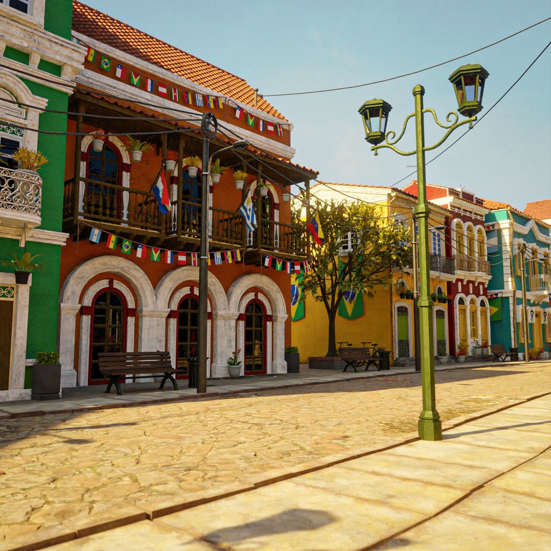 South American Scene 3D Model – Low Poly Cityscape, PBR Textures, FBX - View 9