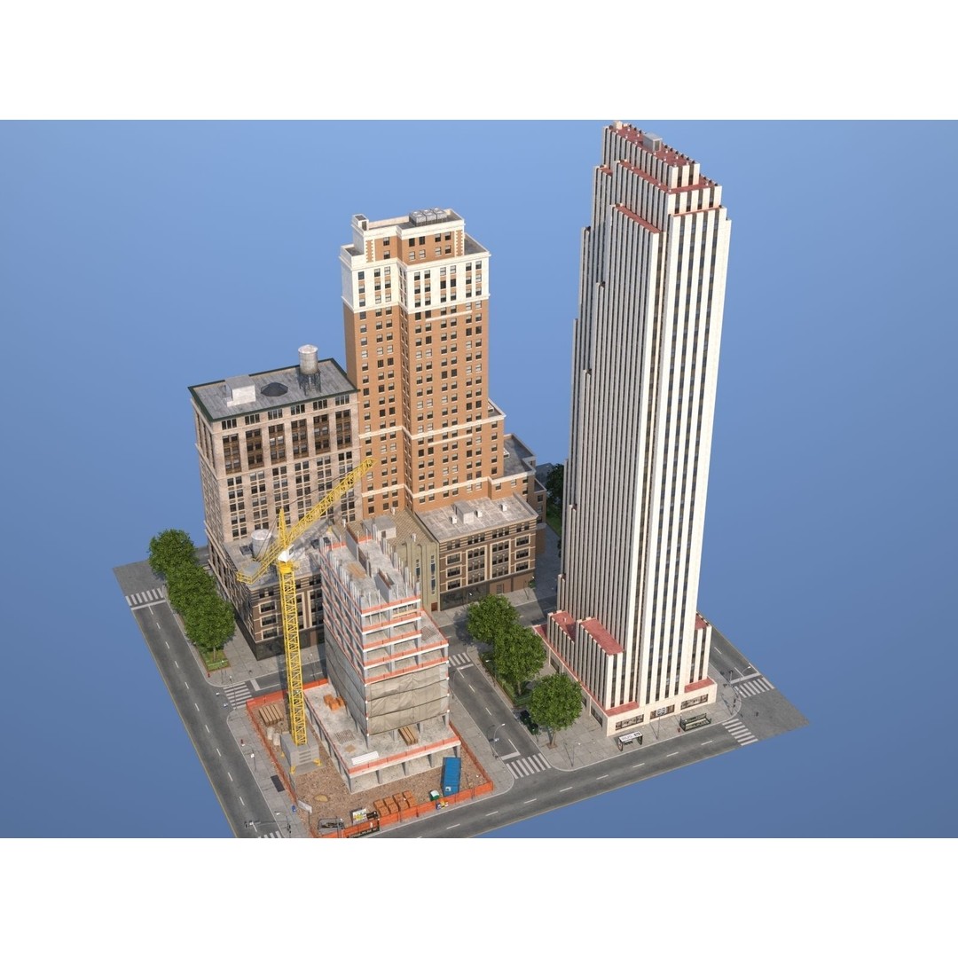 City KC7 3D Model – Art Deco Low Poly Modular City Blocks - View 11