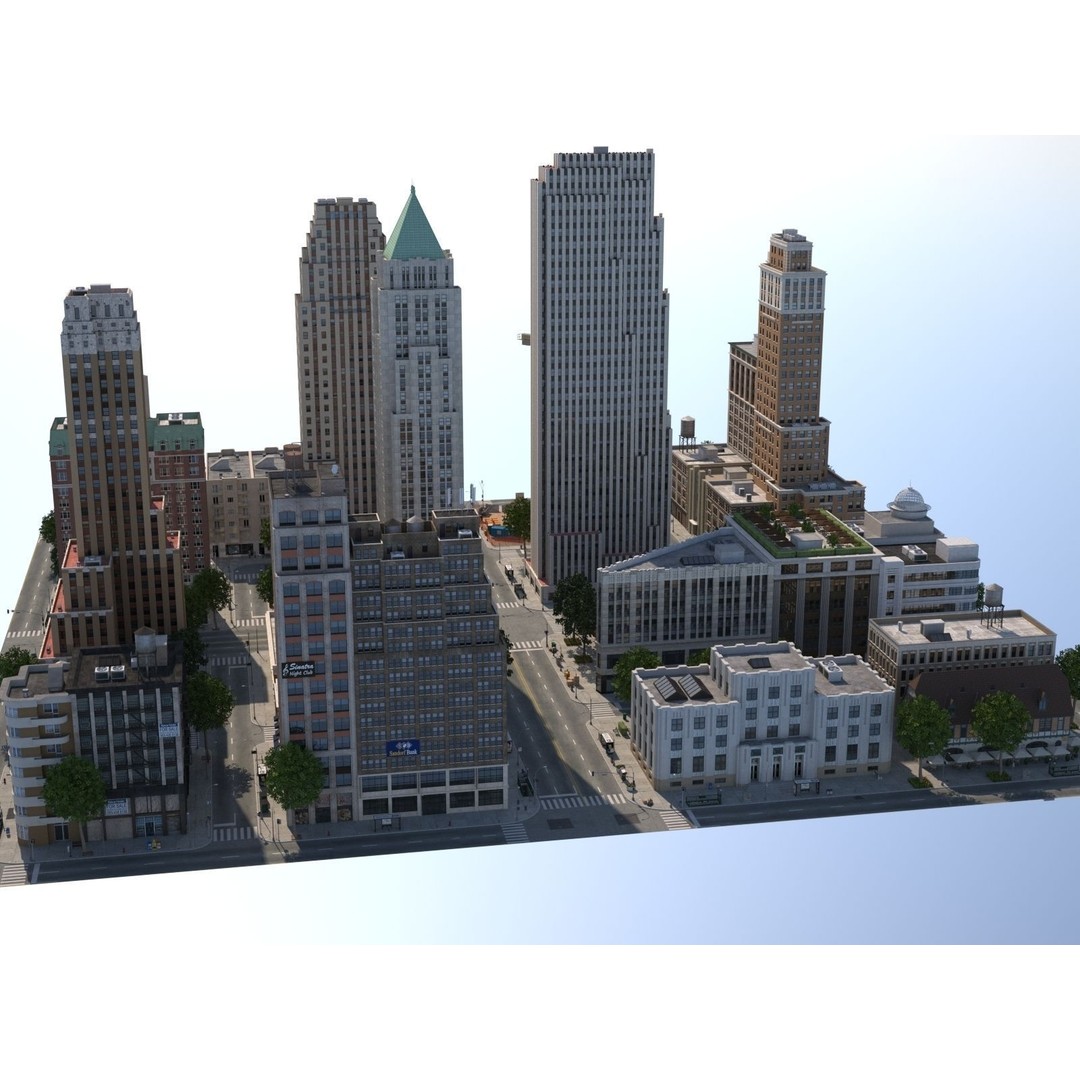 City KC7 3D Model – Art Deco Low Poly Modular City Blocks - View 18