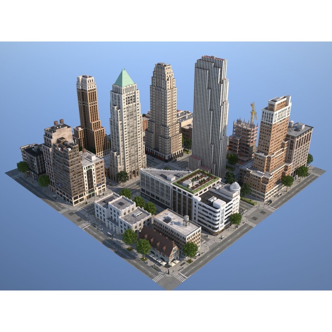 City KC7 3D Model – Art Deco Low Poly Modular City Blocks - View 21
