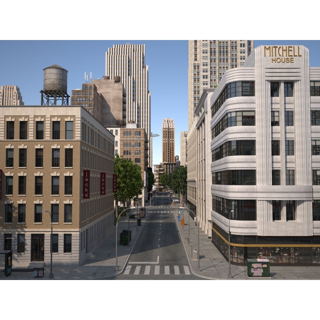 City KC7 3D Model – Art Deco Low Poly Modular City Blocks - View 24