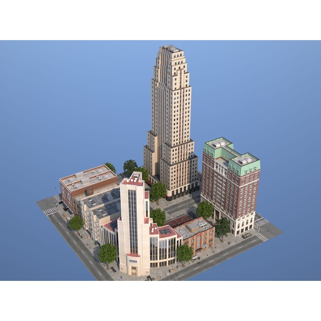 City KC7 3D Model – Art Deco Low Poly Modular City Blocks - View 26