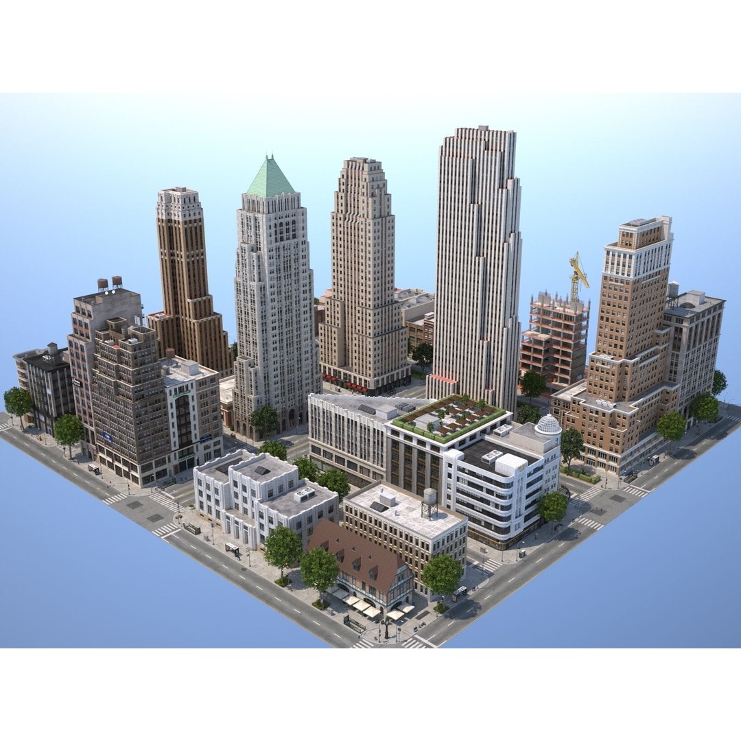 City KC7 3D Model – Art Deco Low Poly Modular City Blocks - View 28