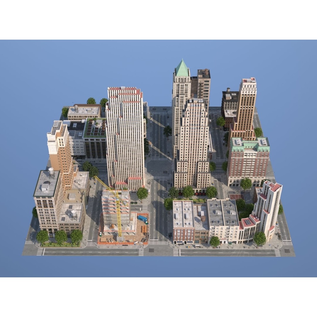City KC7 3D Model – Art Deco Low Poly Modular City Blocks - View 3