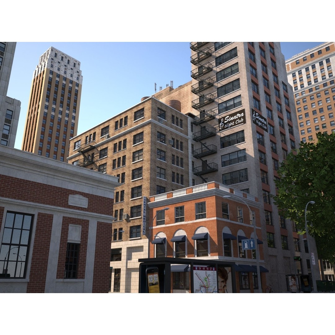 City KC7 3D Model – Art Deco Low Poly Modular City Blocks - View 30