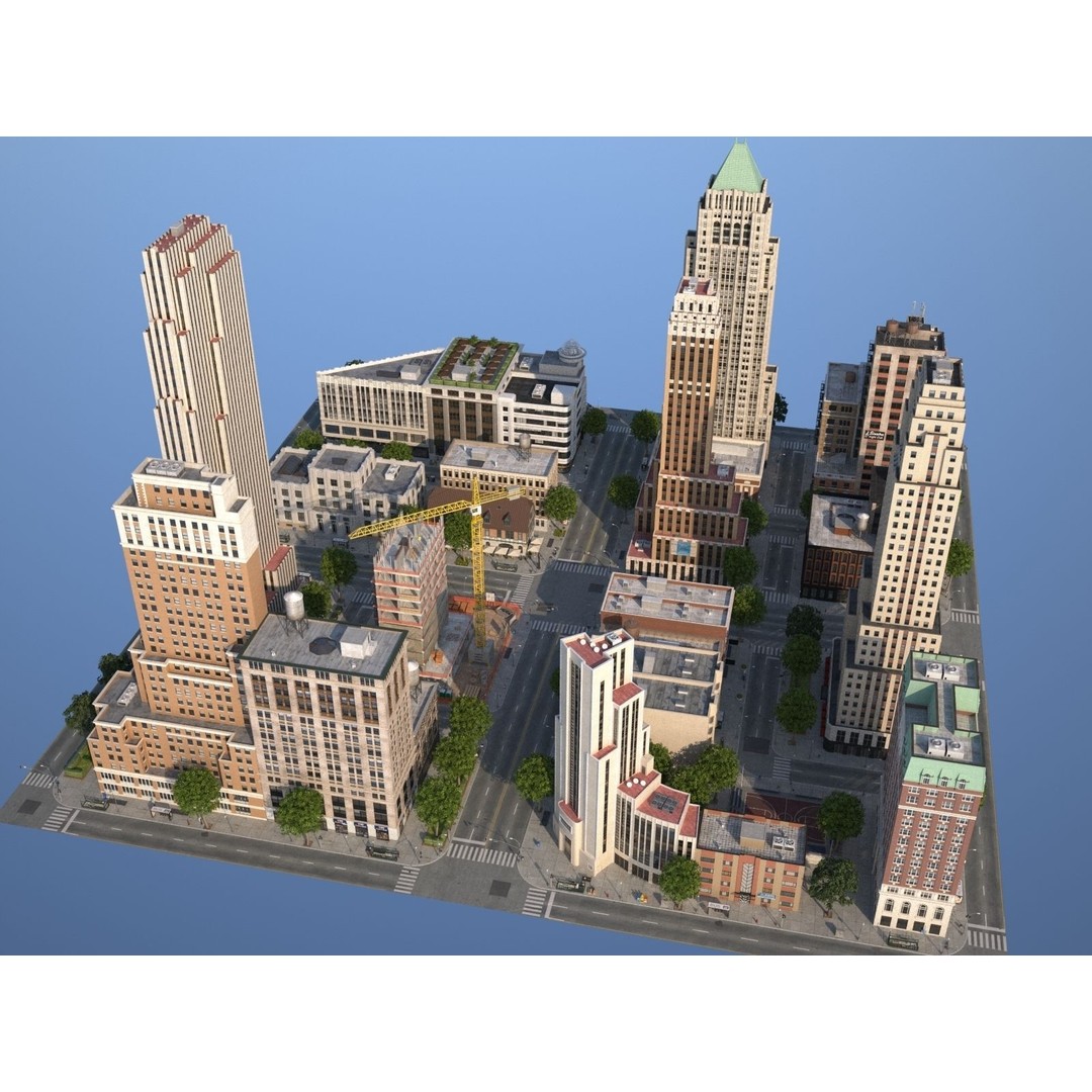 City KC7 3D Model – Art Deco Low Poly Modular City Blocks - View 32