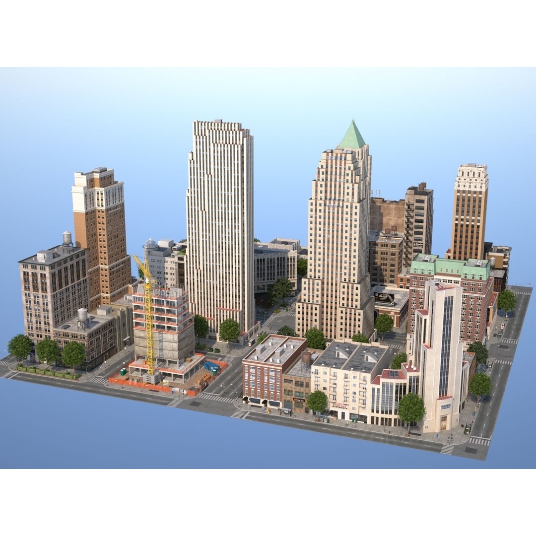 City KC7 3D Model – Art Deco Low Poly Modular City Blocks - View 33