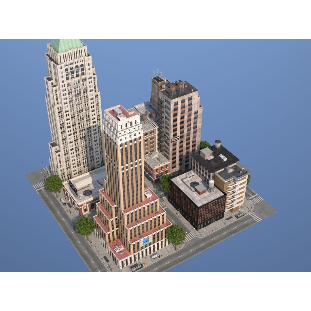 City KC7 3D Model – Art Deco Low Poly Modular City Blocks - View 35