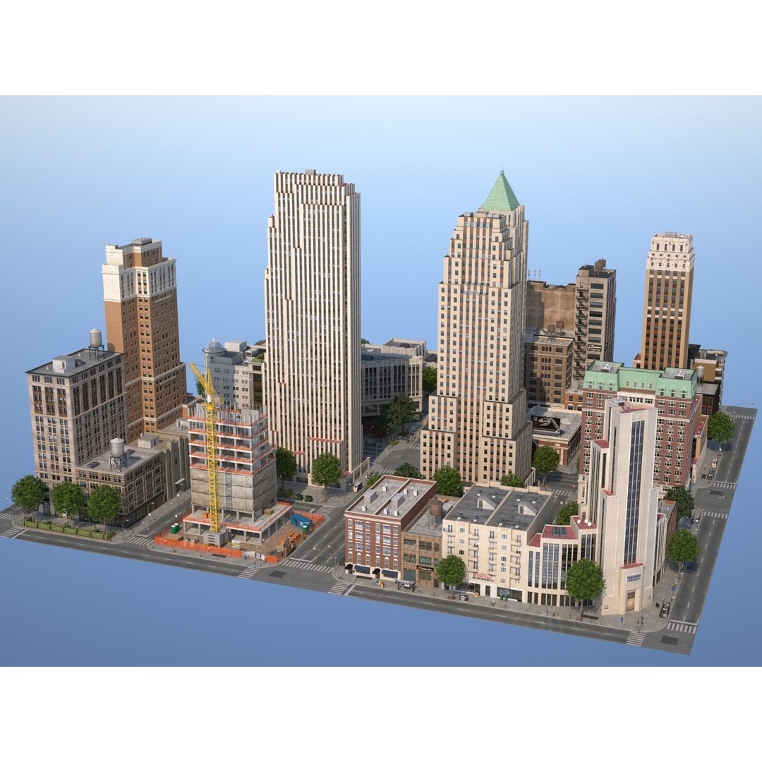 City KC7 3D Model – Art Deco Low Poly Modular City Blocks - View 36
