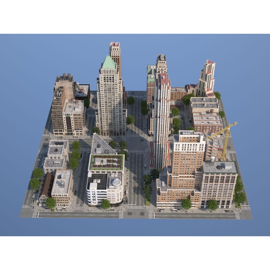 City KC7 3D Model – Art Deco Low Poly Modular City Blocks - View 37