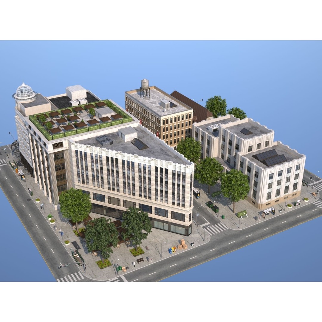 City KC7 3D Model – Art Deco Low Poly Modular City Blocks - View 38