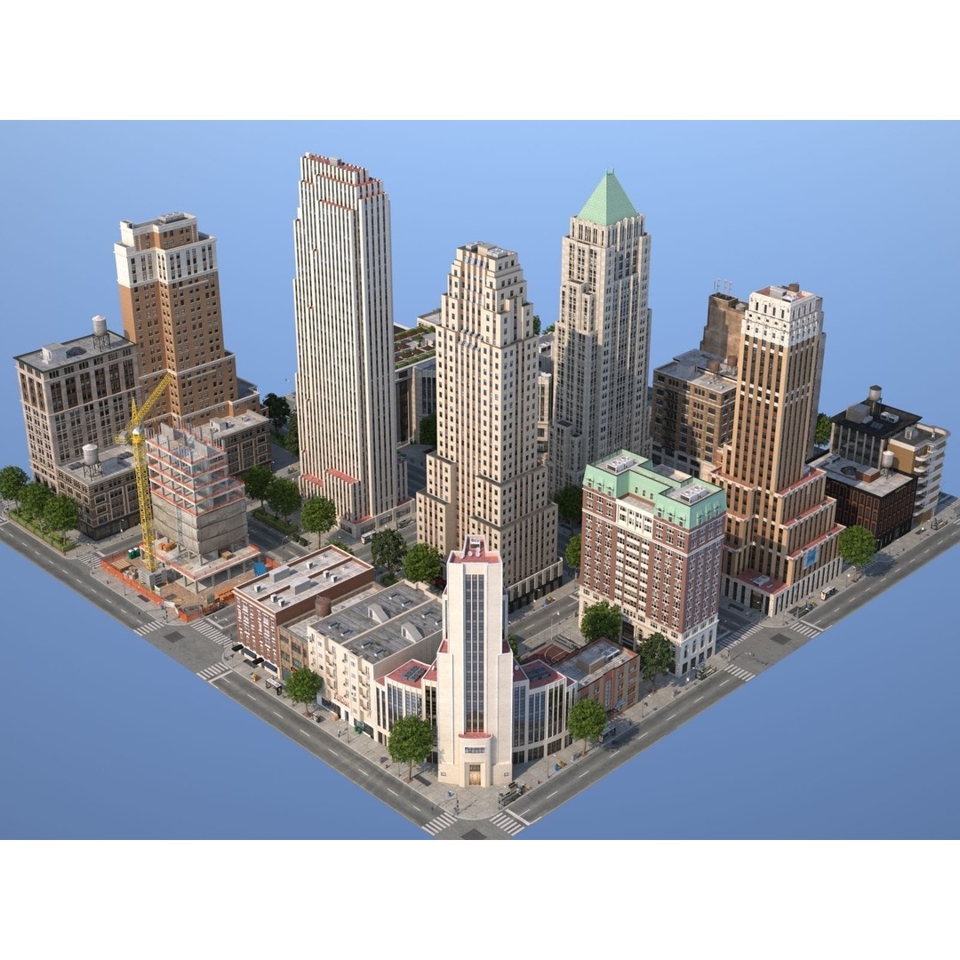 City KC7 3D Model – Art Deco Low Poly Modular City Blocks - View 40