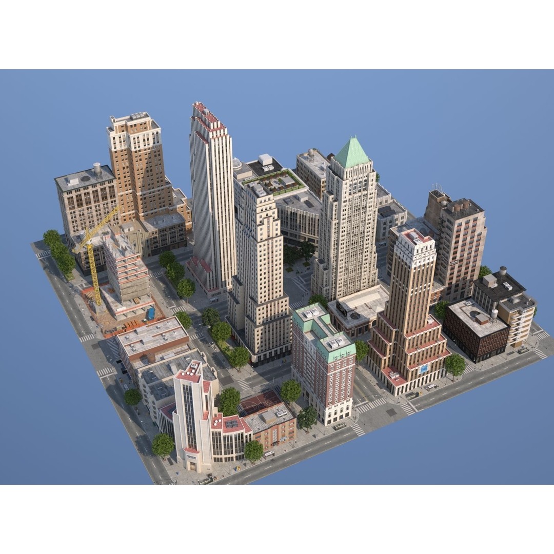 City KC7 3D Model – Art Deco Low Poly Modular City Blocks - View 44