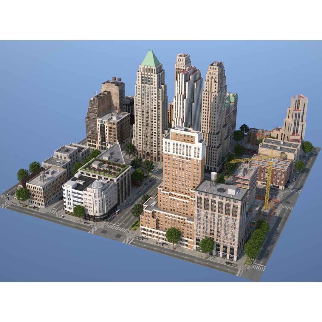 City KC7 3D Model – Art Deco Low Poly Modular City Blocks - View 47