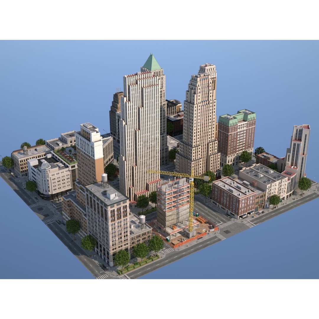 City KC7 3D Model – Art Deco Low Poly Modular City Blocks - View 48