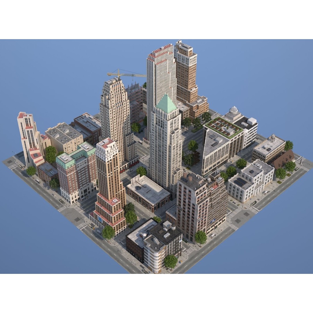City KC7 3D Model – Art Deco Low Poly Modular City Blocks - View 53