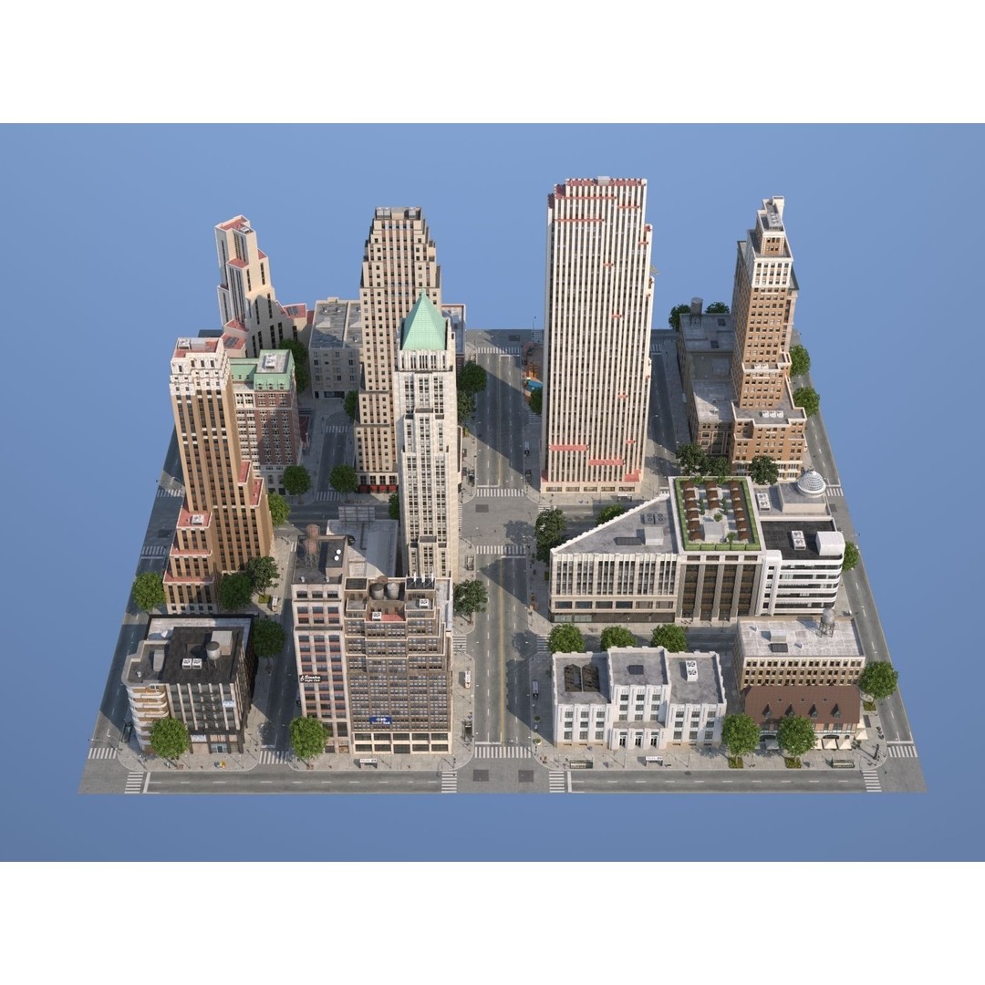 City KC7 3D Model – Art Deco Low Poly Modular City Blocks - View 54