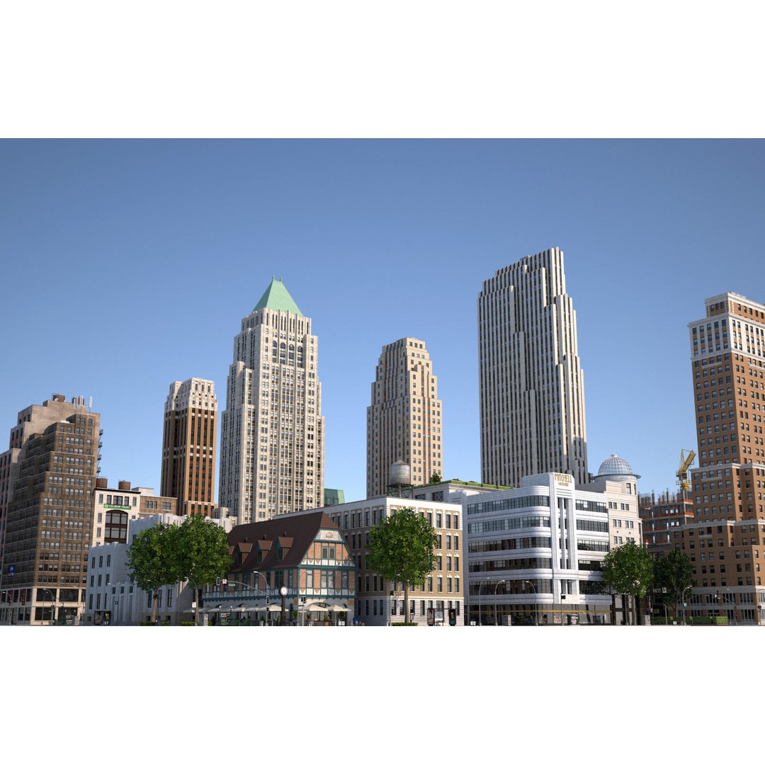 City KC7 3D Model – Art Deco Low Poly Modular City Blocks - View 6