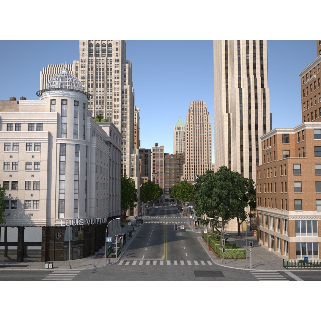 City KC7 3D Model – Art Deco Low Poly Modular City Blocks - View 7