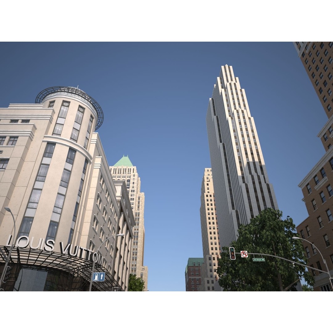 City KC7 3D Model – Art Deco Low Poly Modular City Blocks - View 8
