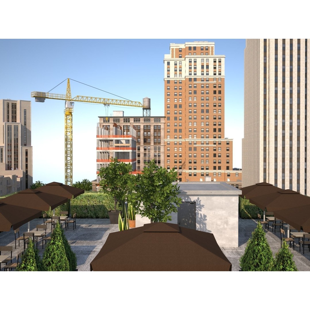 City KC7 3D Model – Art Deco Low Poly Modular City Blocks - View 9