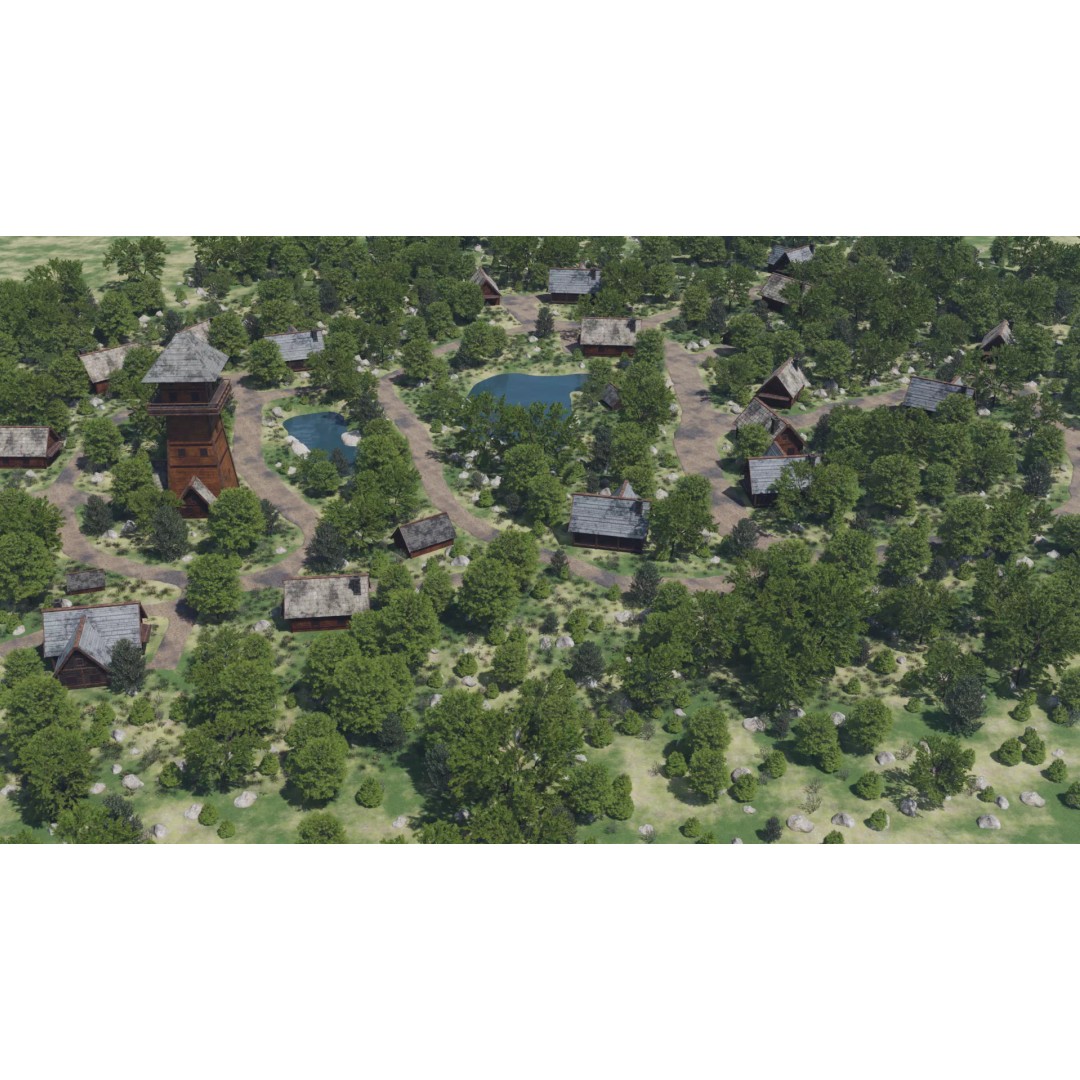 Village Landscape 3D Model – PBR Environment Scene for Blender - View 2