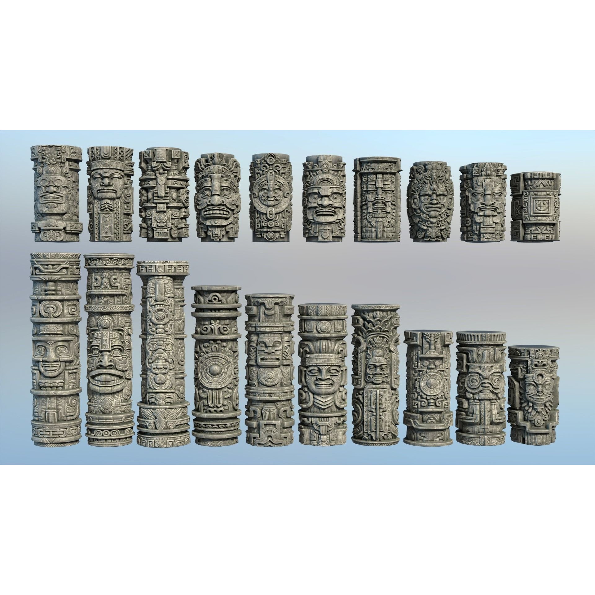 High Poly Mayan Columns - Game-Ready 3D Model - View 3